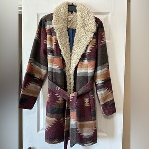 Women's Multicolor Patterned Coat with Shearling Lining